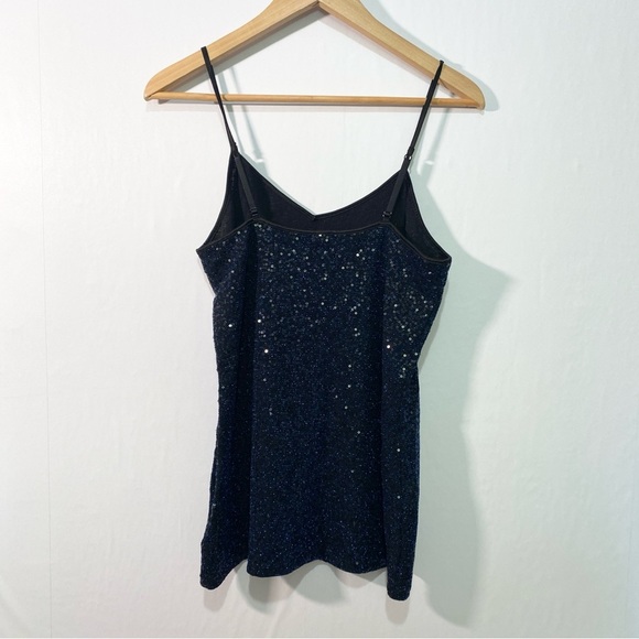 Express Sequins Shimmering Tank Top Medium Navy Blue Preppy feminine Party - Picture 3 of 8